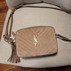 Saint Laurent Lou Camera Bag. Suede/Dark Beige Leather